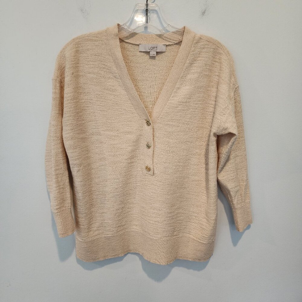 LOFT Drop Shoulder Henley Sweater, Size XS, Like New